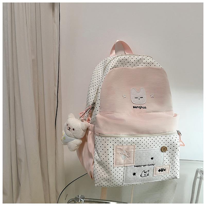 The New Japanese Ins High-value, Fresh and Sweet, Cute Cat Polka Dot Backpack, Lightweight Backpack for Junior High School Students
