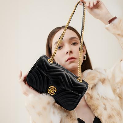 Top Layer Leather Sachet Small Niche High-grade Leather Women's Bag Love Ring-grid Chain Bag