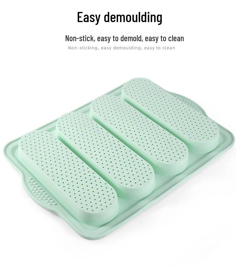 Non-Stick 4-Cavity Silicone Baguette Mold for French Bread Baking
