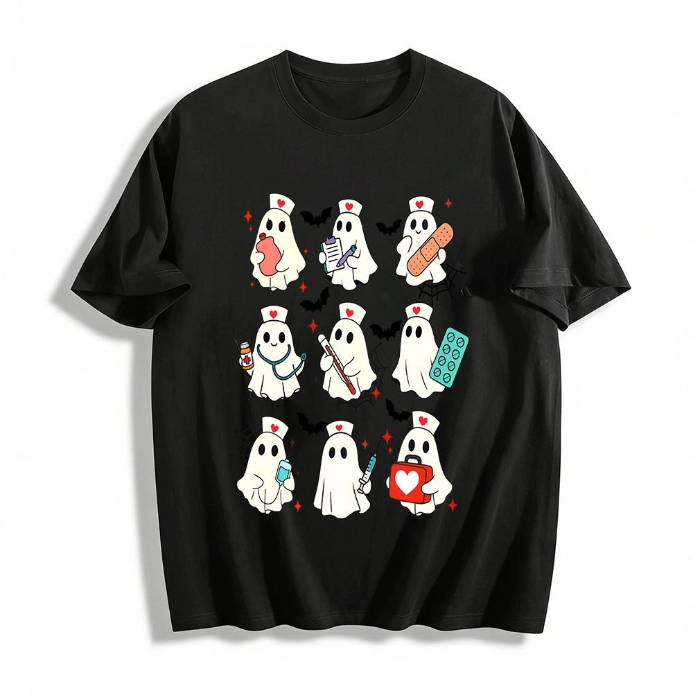 Halloween Medical Ghost Fun Print Casual Top Pure cotton T-shirt XXS