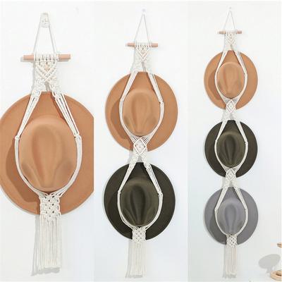 Nordisk Stil Boho Bomull Hängande Keps Hållare Organizer Display Hatt Halsduk Organizer Ställ Makramé Tapet Hatt Hängare Väggförvaring