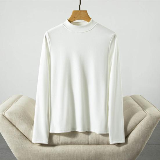 Women Bottoming Tops DE Velvet Self-Heating Thermal Top Half High Collar Long Sleeve Slim Fit Base Layer Shirt