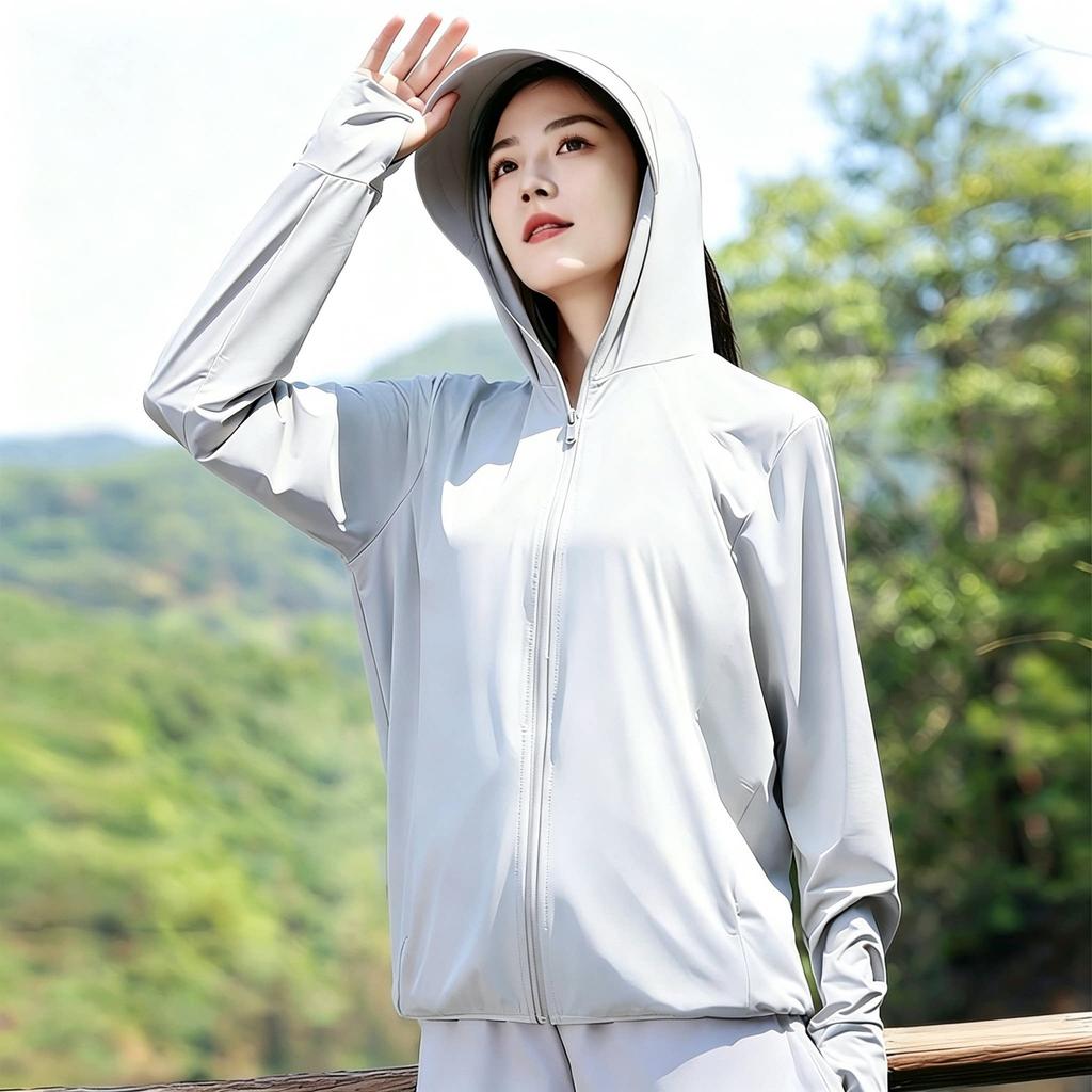 Thin long-sleeved cool ice silk sunscreen clothes for women's 1011 summer new UV protection and breathability