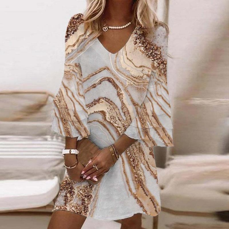 S-5XL Abito a strati con stampa Paisley, abito da vacanza con scollo a V e maniche svasate, abbigliamento da donna