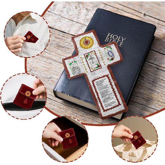 Onism 3Pcs Prayer Quilt with Cross ide,Mini Handcrafted Pocket devotional,Portable Pocket Shrine Catholic, Christian Gifts for Catholic