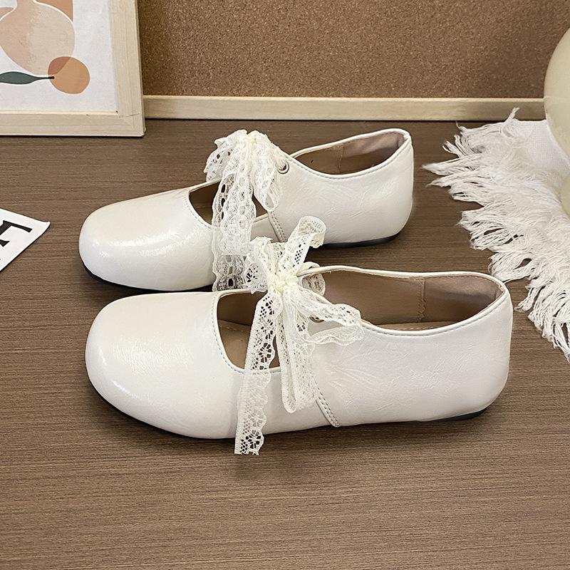 French single shoes bow lace fashion single shoes women's summer wear 2025 new square head Mary Jane single shoes