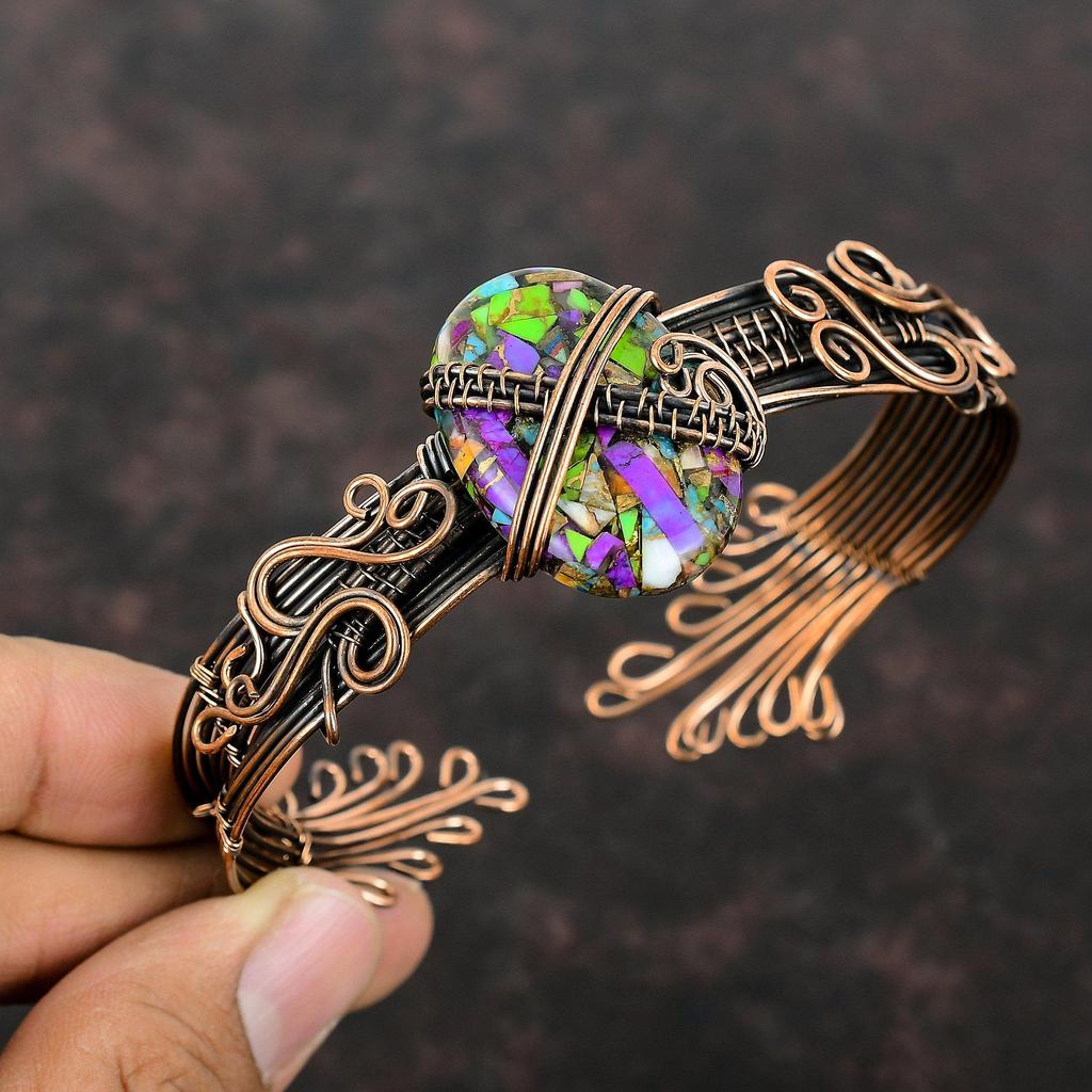 Fiesta Kingman Türkis Armreif Kupferdraht umwickelter Armreif Multi Kupfer Türkis Manschettenarmband Verstellbares Armband Kupfer Edelsteinschmuck