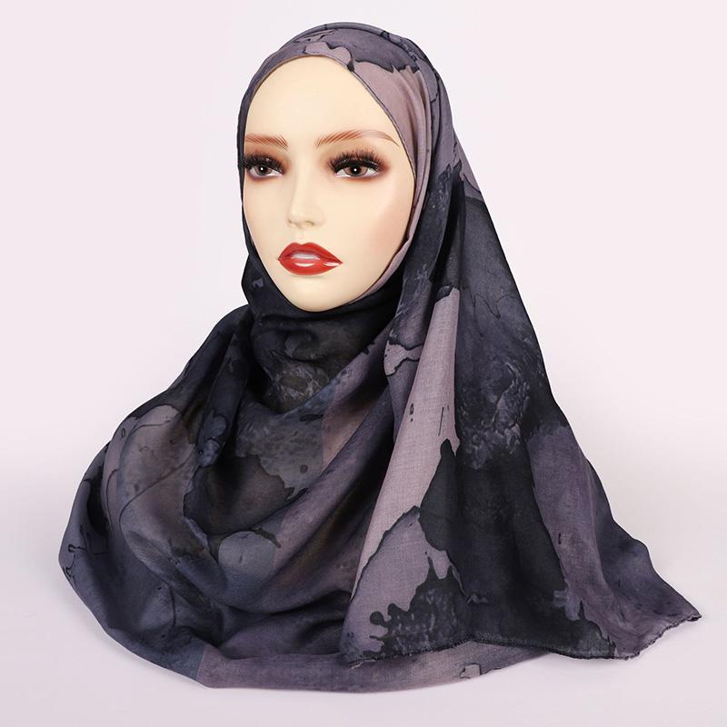 Watercolour Floral Printed Hijab Scarf Bandana Headband Vintage Modal Breathable Light Soft Long Handkerchief Muslim Shawl