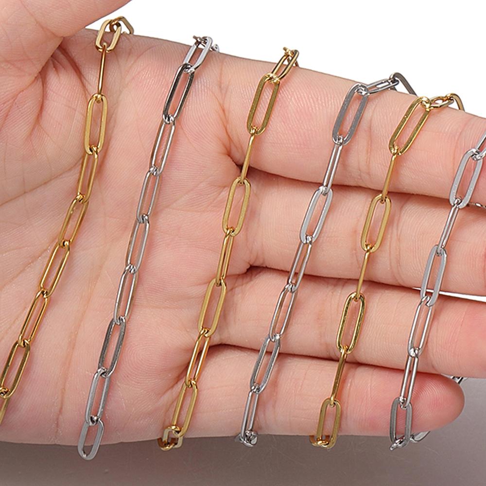 10Meters/Roll Stainless Steel Chain High Quality Gold Flat Chains for Necklace Bracelet Jewelry Making DIY Components Wholesale