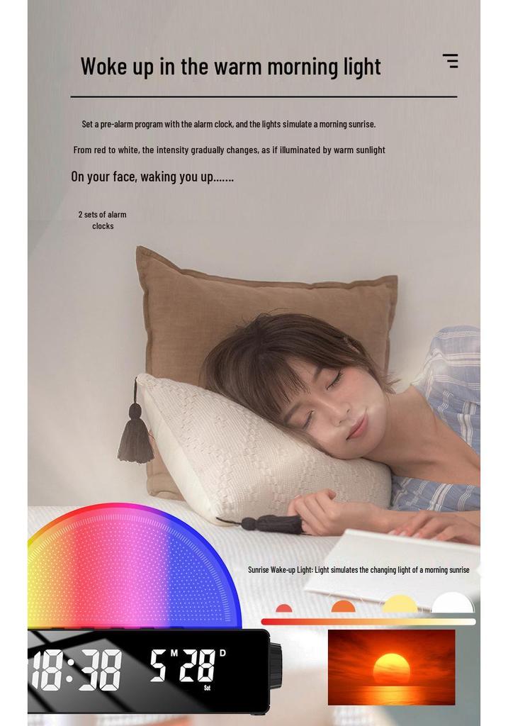 Sunrise LED Alarm Clock with Seven-Color Wake-Up and Sleep Light