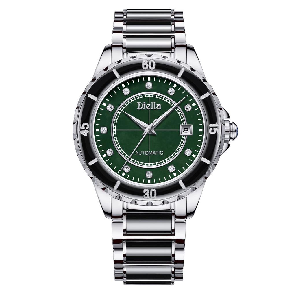 Diella Men's Mechanical Watch with Jadeite Cut, Unique Texture, Date Display, Luminous Hands and Markers, and 5 ATM Water Resistance (AD6020-SI)