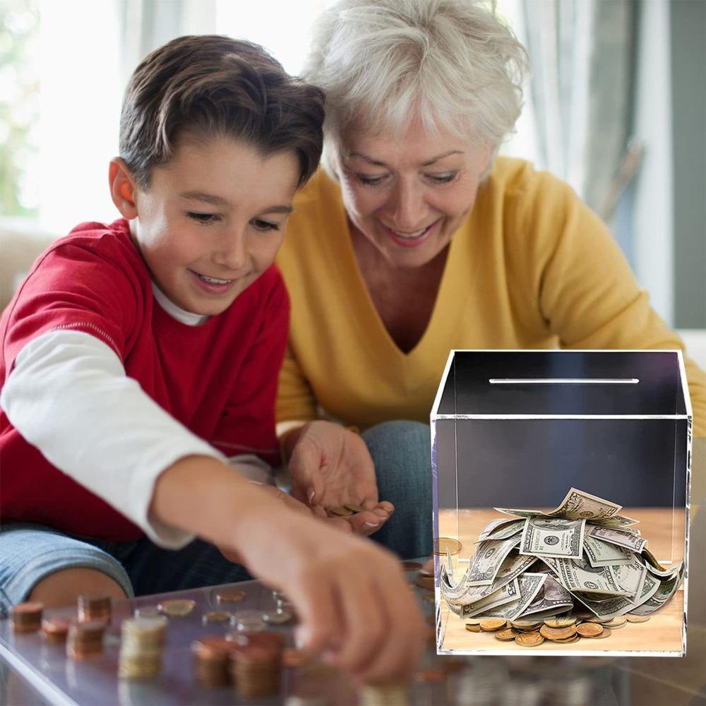 Square Cannot Be Opened Birthday Gift Transparent Money Saving Box Coins Container Piggy Bank Cube