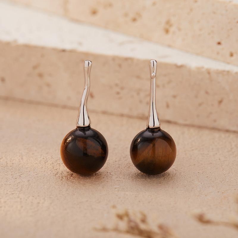 

Natural Red Agate, Black Agate, Green Agate, Tiger Eye Colored Treasure Stud Earrings, Women S S925 Sterling Silver Earrings, Earrings.