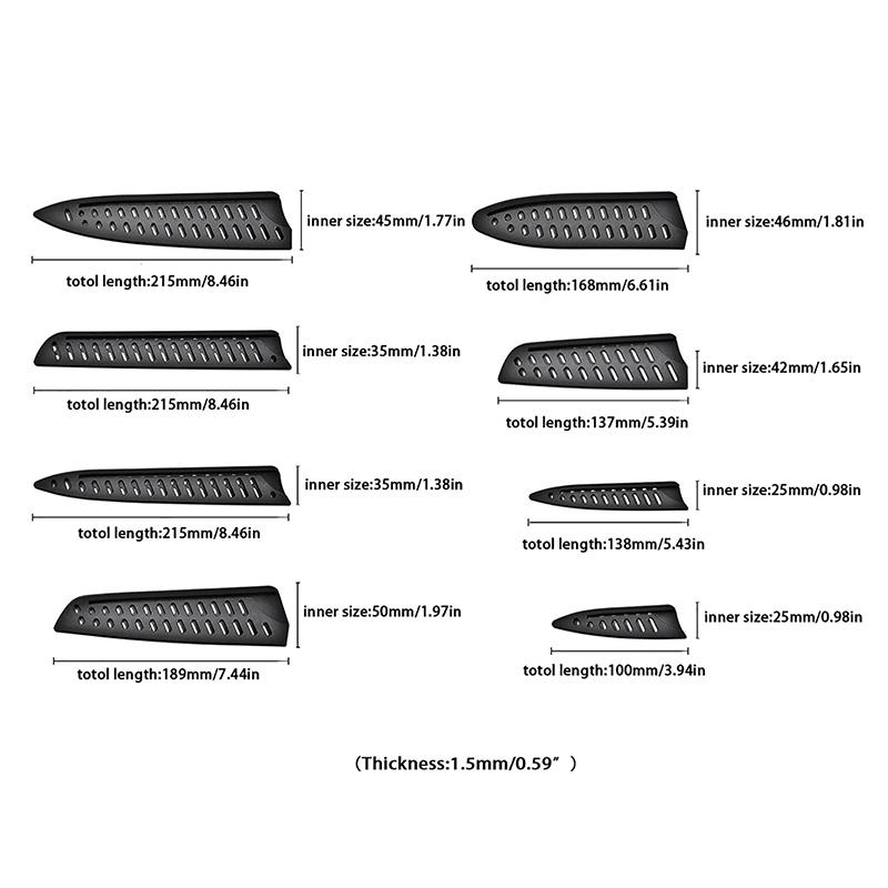 Kjøkkenknivslire Svart plastknivdeksler Knivbladbeskytterdeksel Kantbeskyttere Etui Utbening Frukt Brød Kokkeknivverktøy