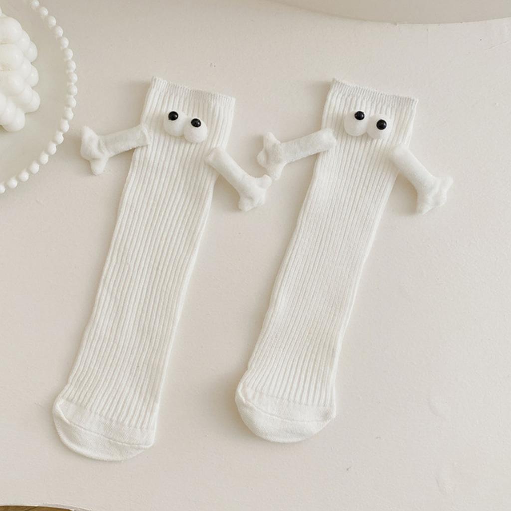 2 Pair Kids Holding Hands Socks Funny Hand In Hand Mid Tube Socks Novelty 3D Doll Socks Cute Christmas Gifts Black and White
