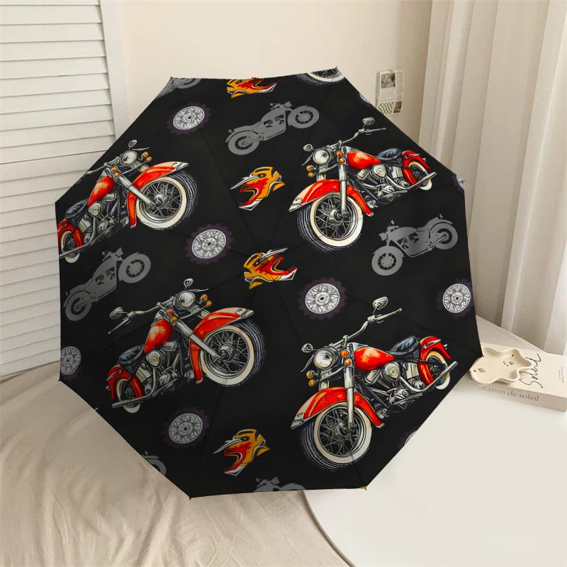 1 szt. Parasol z automatycznym otwieraniem i zamykaniem, Wzór Płomienie Motocyklowe, Wysokiej jakości Parasol Podróżny, c1128247