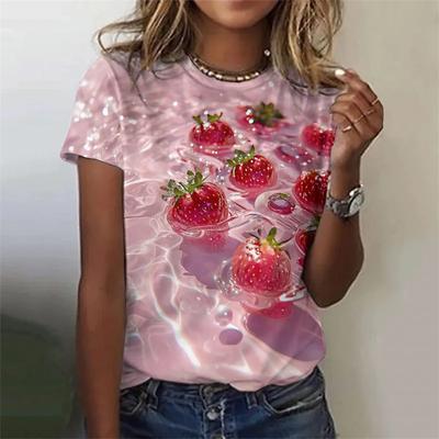 Fruit Pattern Women's T-shirt Strawberry Watermelon 3D Printed Short Sleeved Summer T-shirt Oversized T-shirt Round Neck Top