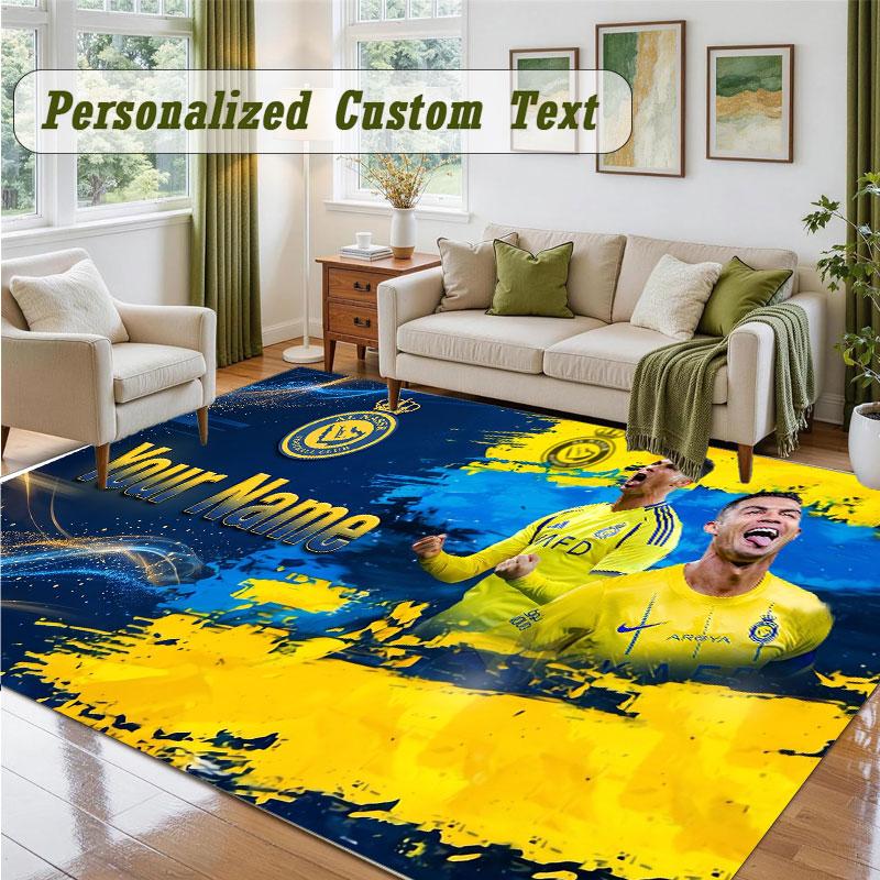Crystal Velvet Square Rug Custom NameCristiano Ronaldo Pattern Non Slip Home Floor Decor Rug