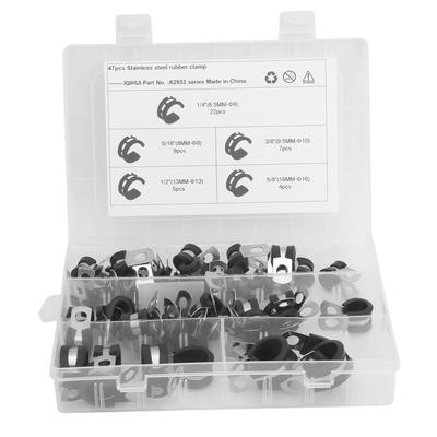 47 Stück Kabelklemmen Set R-Form 304 Edelstahl und Gummi Puffer Sortimentskasten