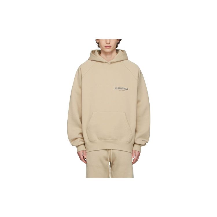 Fear of God Essentials Fleece Pullover Hoodie With Solid Color Logo Unisex Hoodie Beige Linen FOG-FW21-106