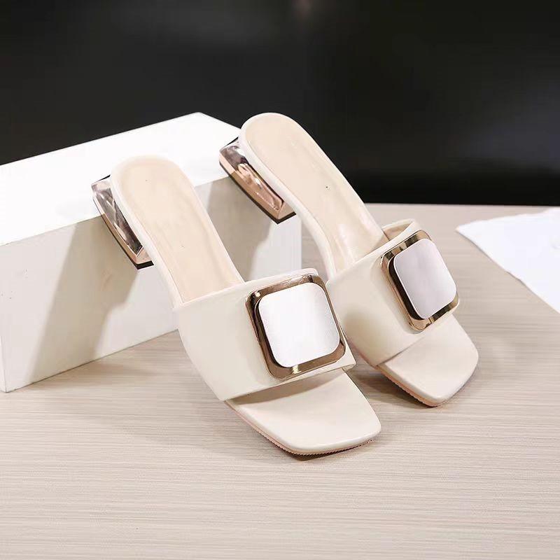 Fashion Women High Heel Slippers Summer Slip On Elegant Low Heel Shoes for Wedding Party Comfortable Non-slip Women's Slippers