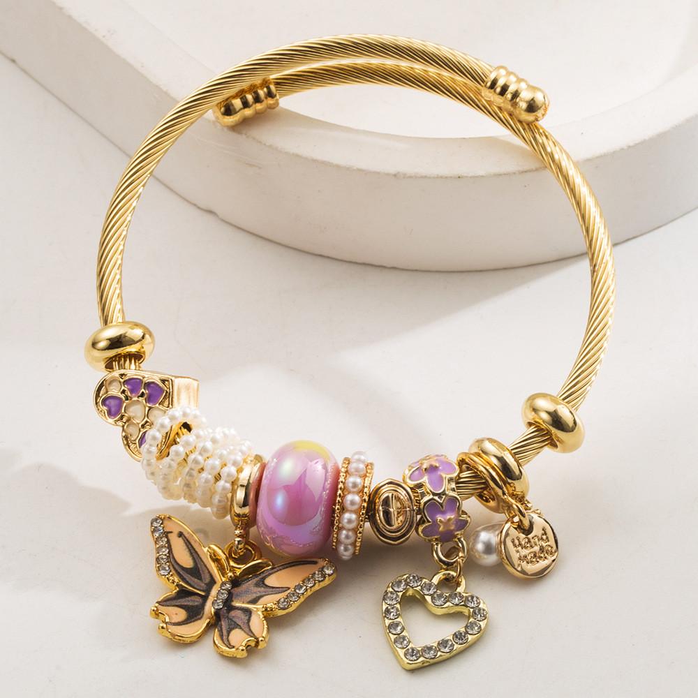 Butterfly Heart Pendant Bracelet With Rhinestones For Women And Gift Giving