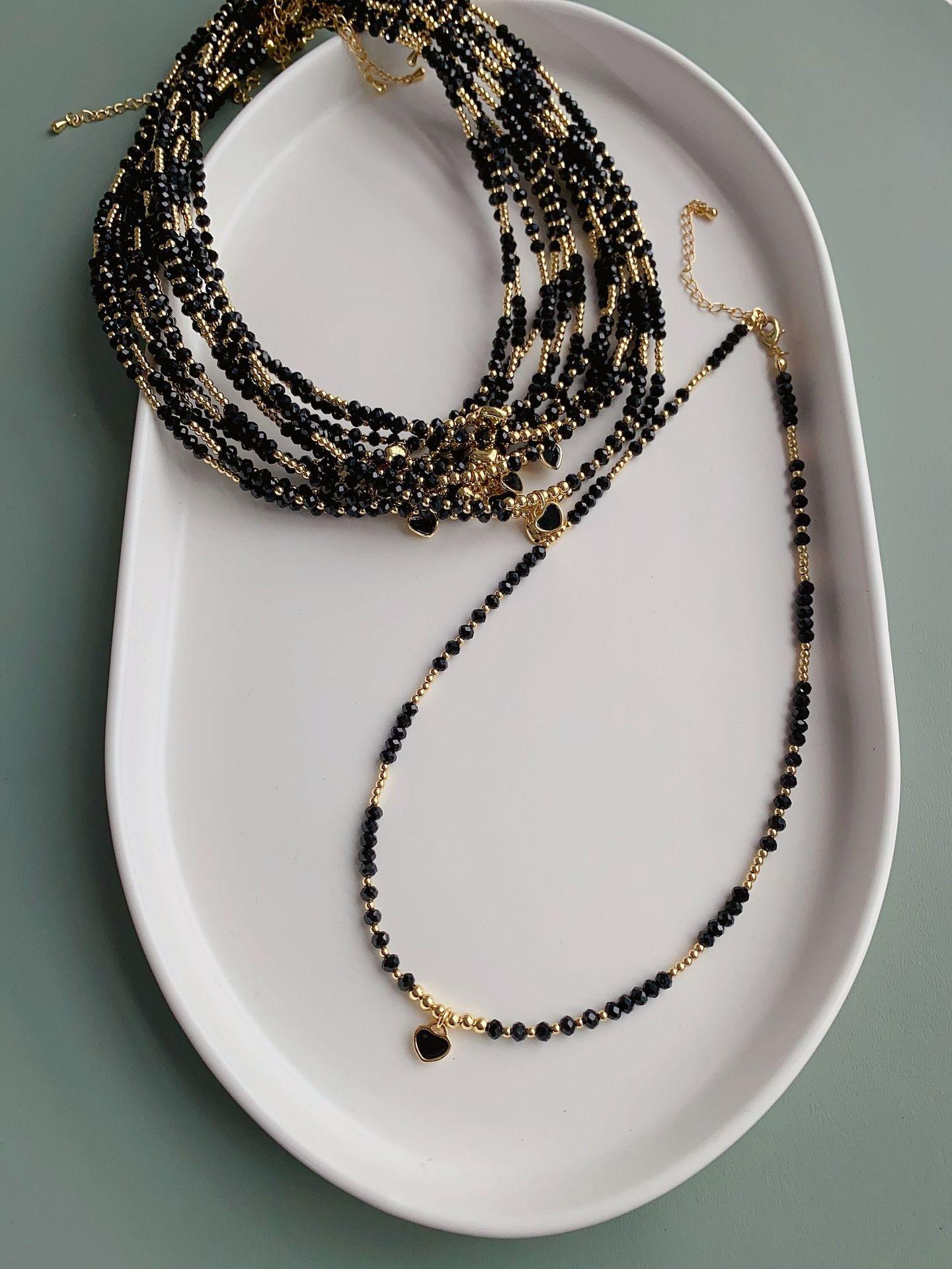 Bohemian Heart shaped Pendant Colorful Handmade Beaded 14K Gold Titanium Steel Double Layer Blade Necklace