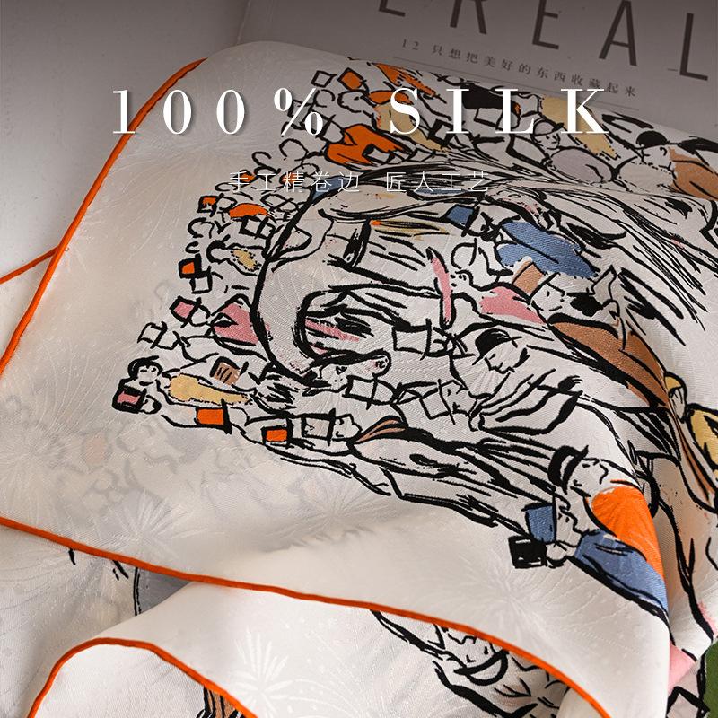 [Flower dill fireworks pattern] Spring new mulberry silk square scarf simple fashion light luxury heavy women's 16 silk scarf