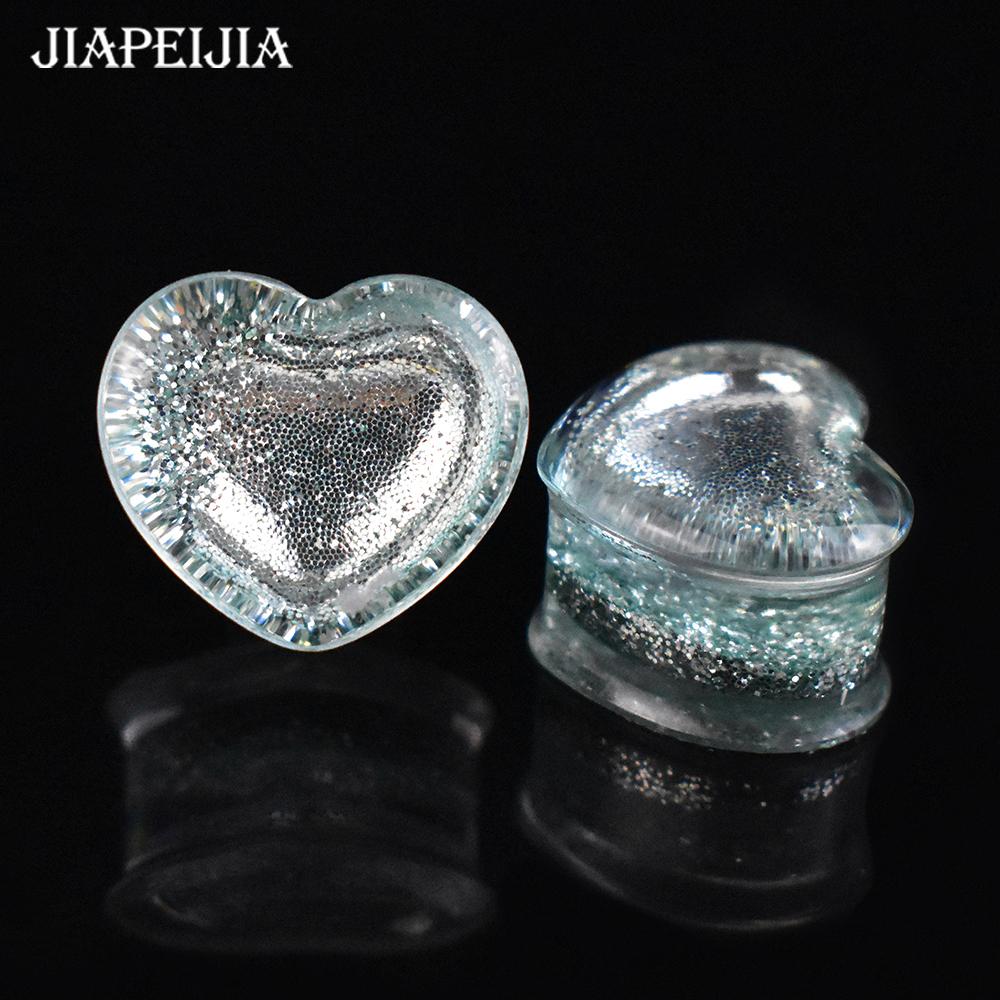 2pcs 6-50mm Twinkle Heart-shaped Ear Plug Tunnels Gauges Ear Stretcher Body Jewelry for Women Men