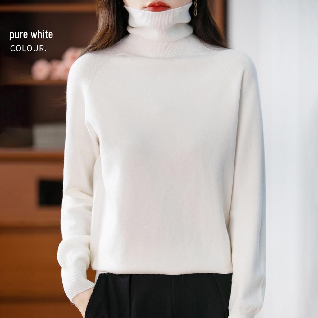 Pullover in pile lavorato a maglia a collo alto a maniche lunghe autunnale per donna