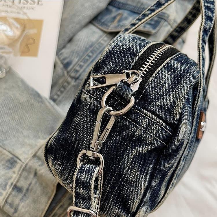 Vintage Mini Denim Boston Bag Women's Crossbody Bag