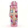 1PC Floral Rose Cross Religious Art Print 750ml Color Plastic Sports Water Bottle Leakproof Flip Straw Lid Suitable for Sports Office Home Use