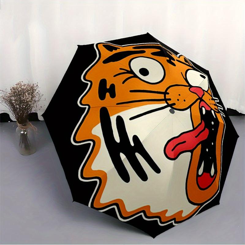 1pc Cartoon Tiger DesignAutomatic Folding Umbrella, Portable & Foldable Design with 8 Ribs, Casual Outdoor Accessory yy250804160