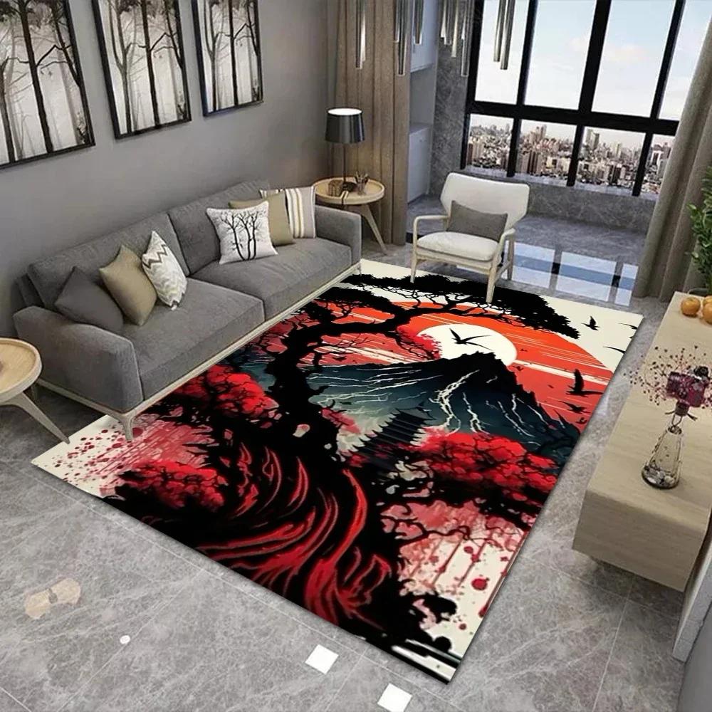 Japanese Cherry Blossom Mount Fuji 3D Area Rug for Kids Bedroom Living Room Sofa Doormat Large Floor Mat Home Decor Gift