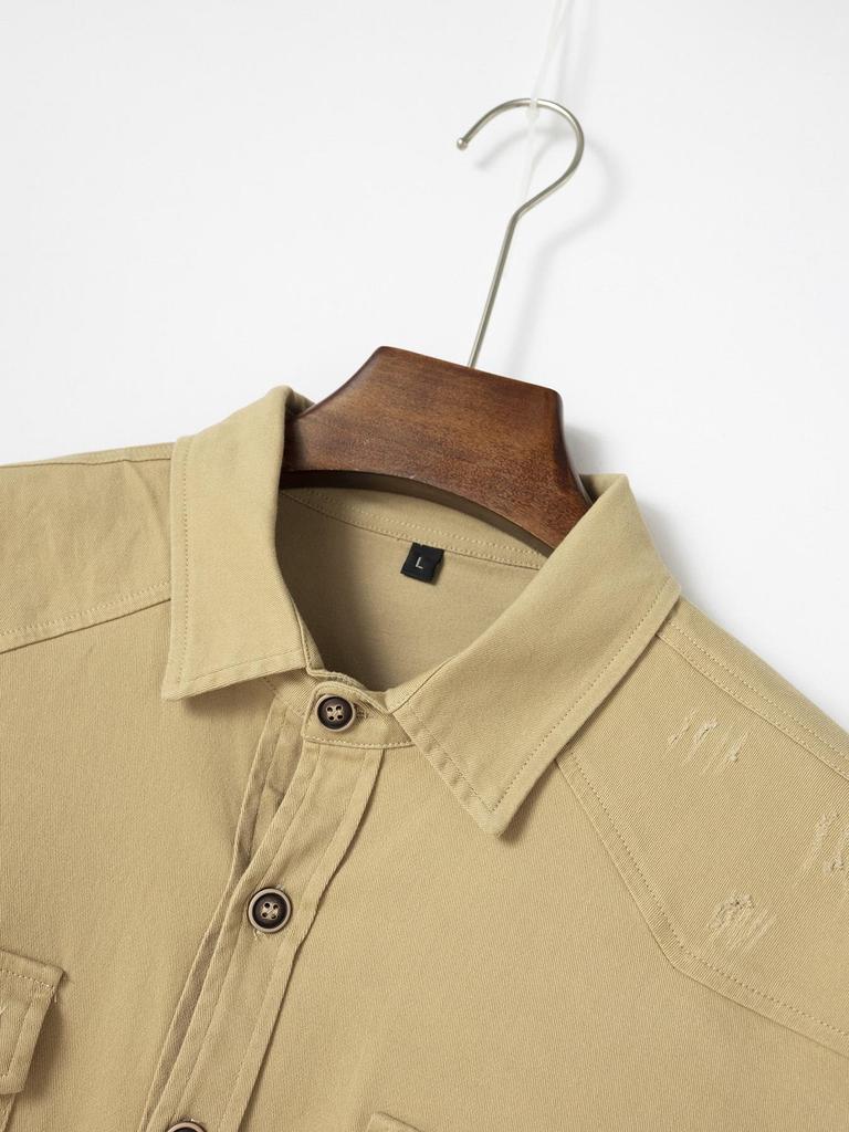 European Style Men's Washed Stretch Cotton Business Casual Long Sleeve Shirt