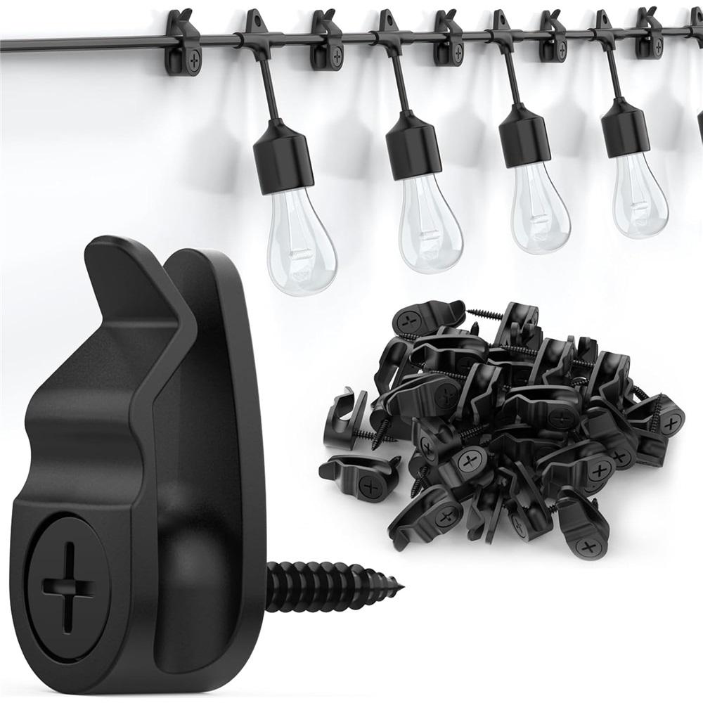 100-Pack String Light Hooks With Screws – White/Black Screw Hooks For Christmas Lights, Fairy Lights – Indoor/Outdoor, 10 Lbs Capacity