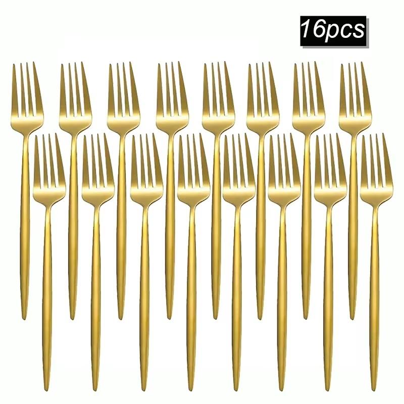 8/16Pcs Stainless Steel Dinner Forks, Gold Tableware Fruit Steak Salad Forks, Suitable For Restaurant Banque Party