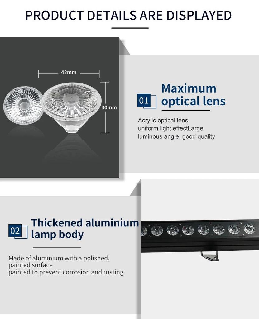 18x18W Pixel Control 6in1 RGBWA UV Wall Washer with DMX Linear Strip Light Indoor Flowing Lighting Effect