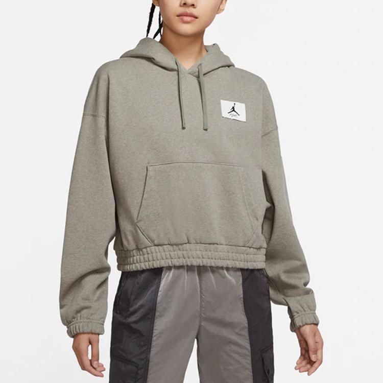 Jordan Essentials Woven Logo Loose Fit Hoodie Women hoodies Gray DD6998-320