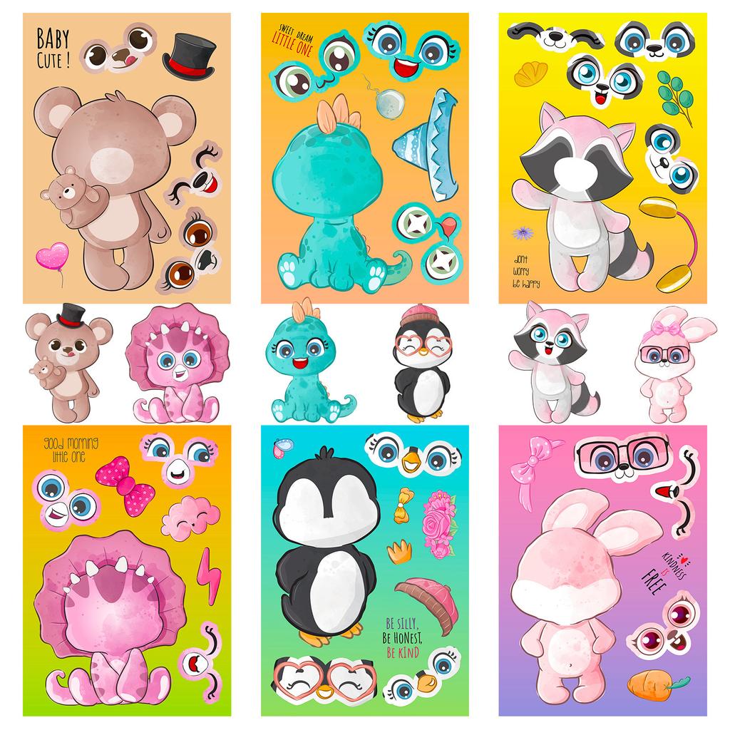 6 Pieces/pack of Small Animals Puzzle Stickers Cartoon Stickers Children's Creative Animal Puzzle DIY Stickers