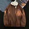 Casaco Cardigan Masculino Lapela Manga Longa Zíper Carcela Design Color-Blocking Jaqueta Casaco com Bolsos Ajuste Solto Casacos