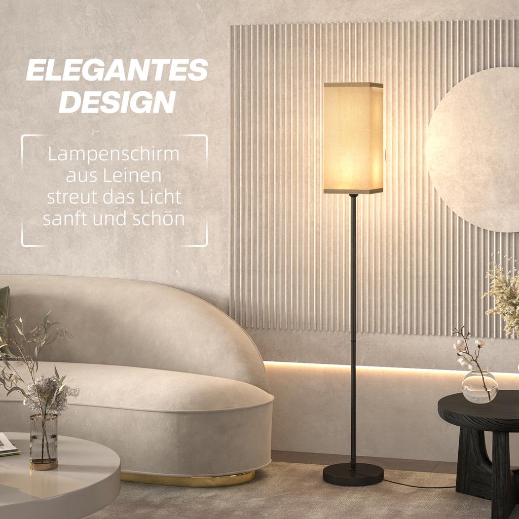 Modern Floor Lamp with Faux Linen Shade and Foot Switch, for Living Room and Bedroom, Metal, Black