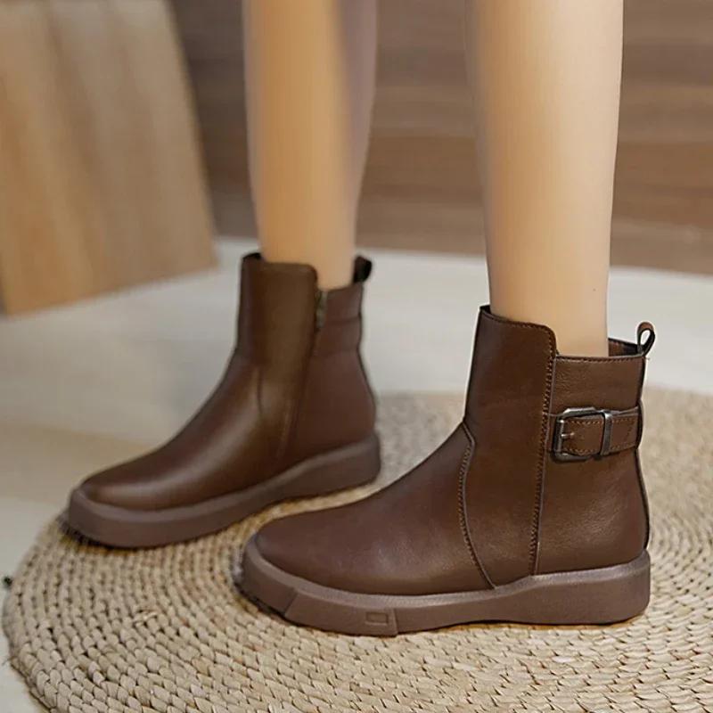 

Fashion Ladies Shoes 2024 New Side Zipper Women s Boots Winter Round Toe Warm Solid Short Barrel Low-heeled Plus Size Fashion Boots 35 чёрный