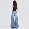 Women's Dark Blue High-Waist Wide-Leg Jeans 2024 - American Style Palazzo Pants for Summer
