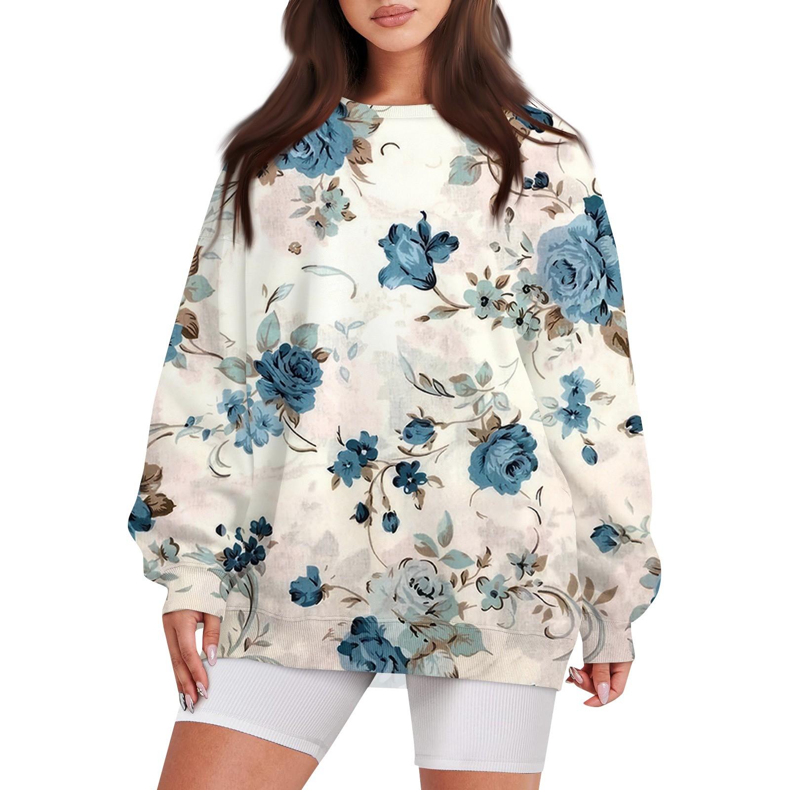 

Женский повседневный свободный свитер с круглым вырезом и длинными рукавами с принтом и карманом L бежевый