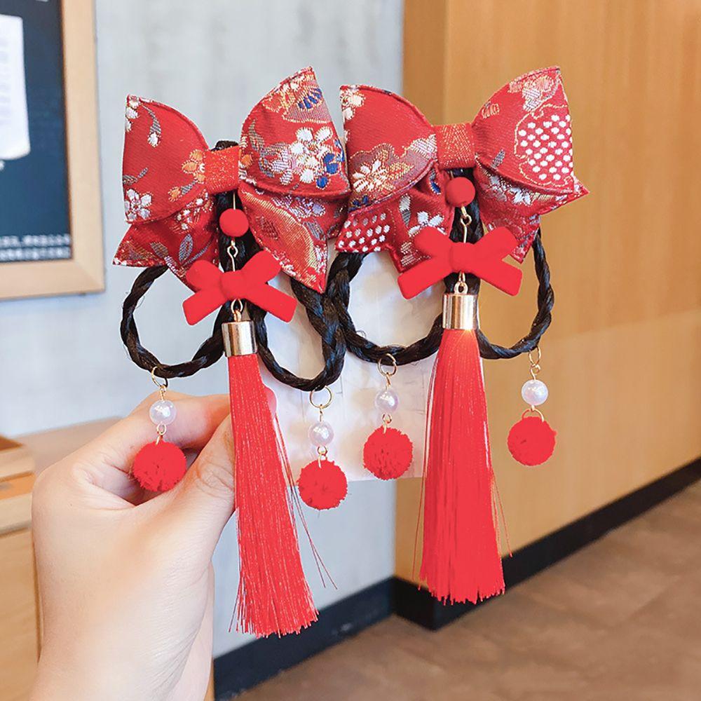 Cloth Chinese Style New Year Festive Bow Hairpin Side Clip Wig Braid Hairpin Hair Accessories