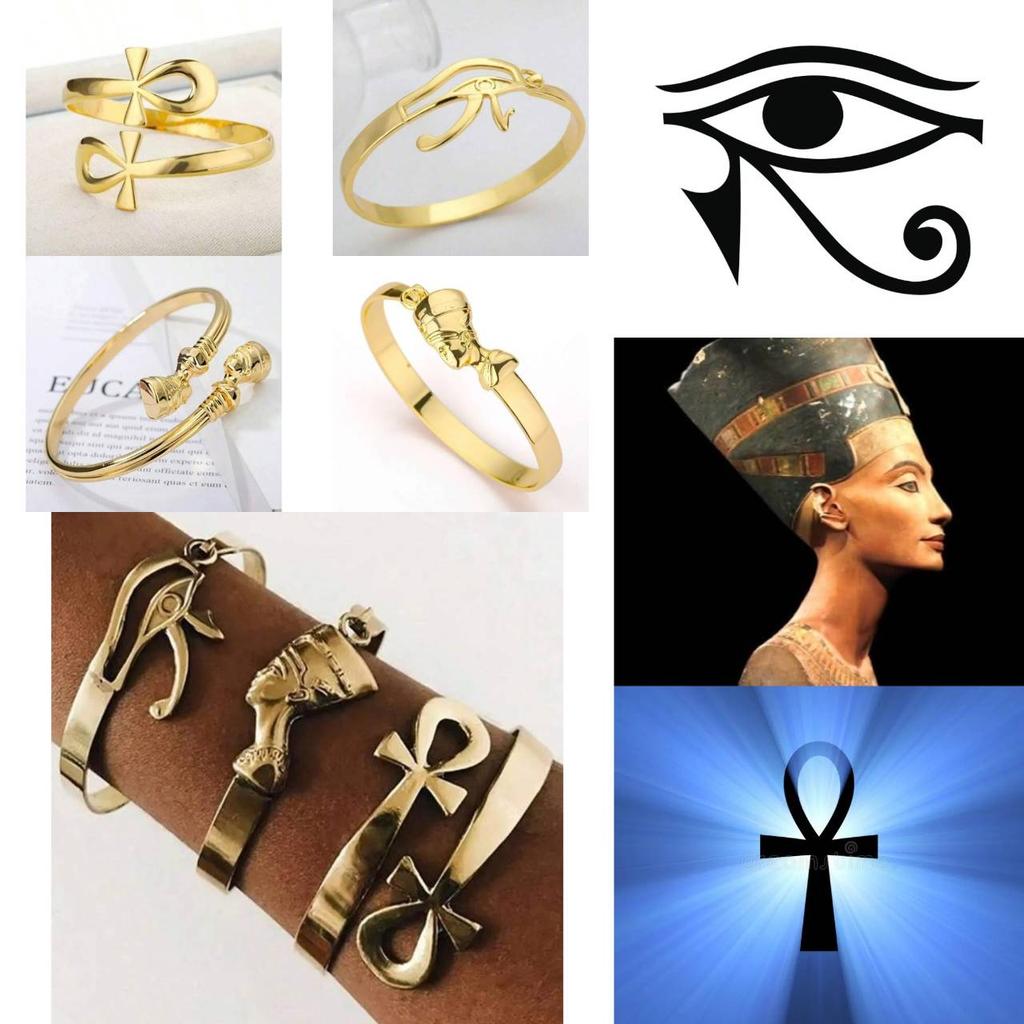 Vintage Armreif Armspange Manschette Amulett Talisman Ankh Kreuz Auge Horus Königin Frauen Edelstahl Ägypten Ägyptisch Lebensschlüssel Religiöser Schmuck Geschenk Hip Hop