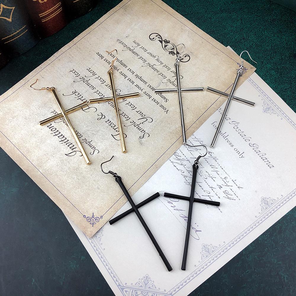 Cross Earrings For Women New Gothic Long Dangle Earring Punk Goth Black Color Fashion Zircon Accessories Wholesale Dropshipping