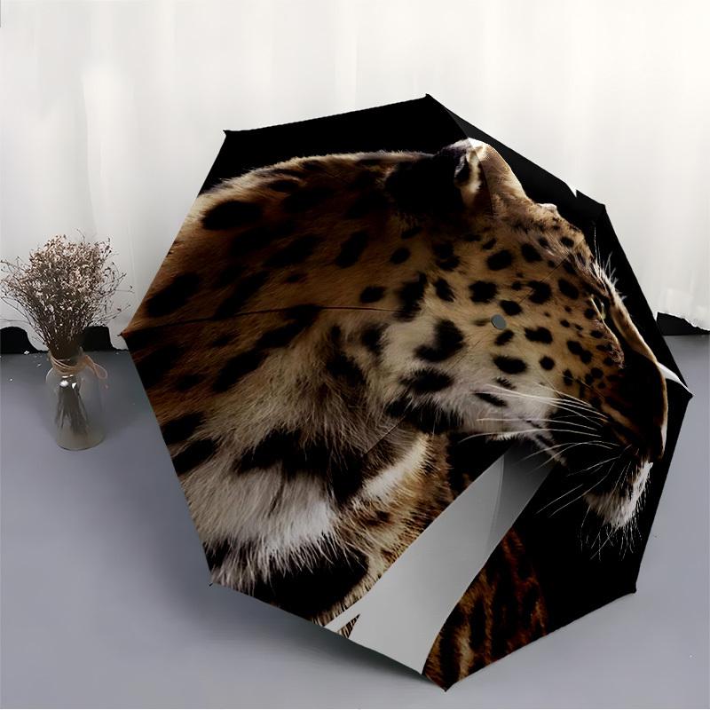 1pc Leopard Automatic Open/Close Umbrella 8-Rib Strong Frame, Portable Travel Umbrella for Women & Men, Birthday Gift Parties 026