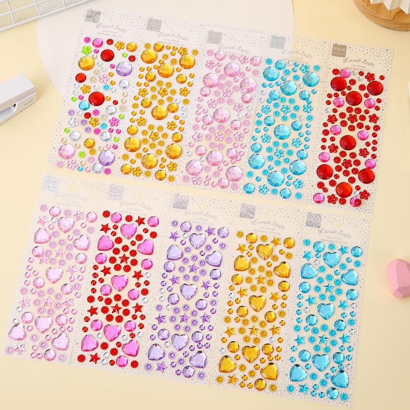 Love Heart Shaped Face Gem Sticker for Kids Diamond Acrylic Crystal Tattoo Stickers DIY Three-dimensional Rhinestone Decorations